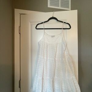HYFVE Women White Cotton Spagehetti Strap Babydoll Mini Flowy Sun Dress Size S